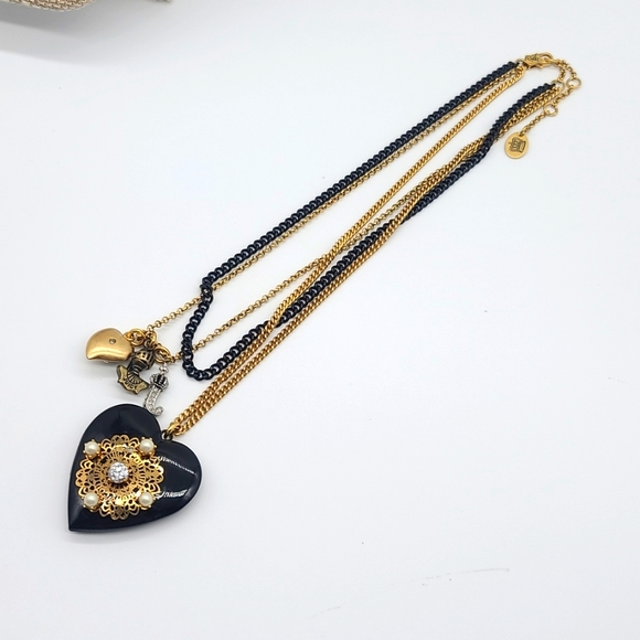 JUICY COUTURE Victorian Blk Heart ๐ค Pend w/ Gold Filigree, Pearls, Rhinestones! - Picture 10 of 14
